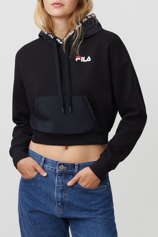 Fila Hoodie Womens Black Tina - Ireland 95180-YKQJ